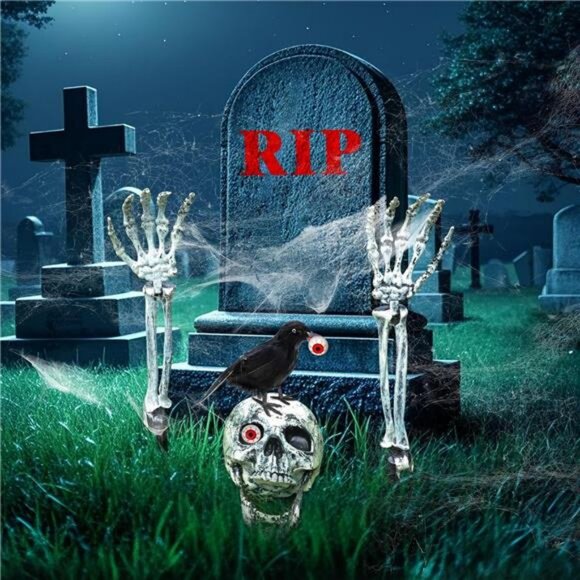 Skeletons Halloween Decorations Outdoor, Realistic Skeleton Hands and Head - Picture 7 of 8